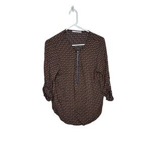 Sud Express Half Zip 3/4 Length Sleeve Blouse Orange & Navy